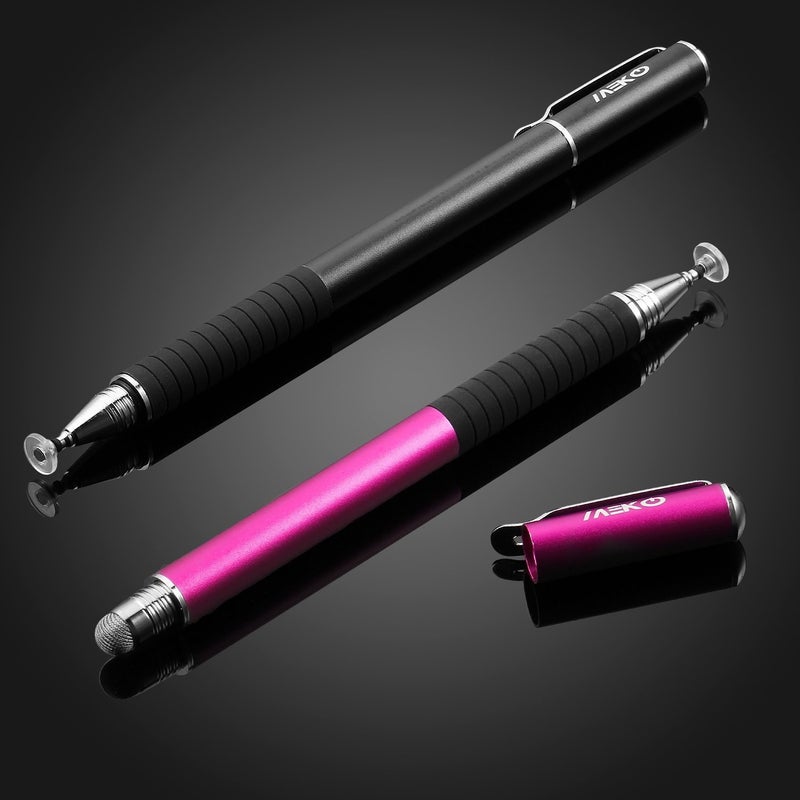 MEKO(2 Pcs)[2 in 1 Precision Series] Disc Stylus/Styli for All Touch Screen Devices Bundle with 4 Replaceable Disc Tips, 2 Replaceable Fiber Tips - (Black/Pink) - Image 2